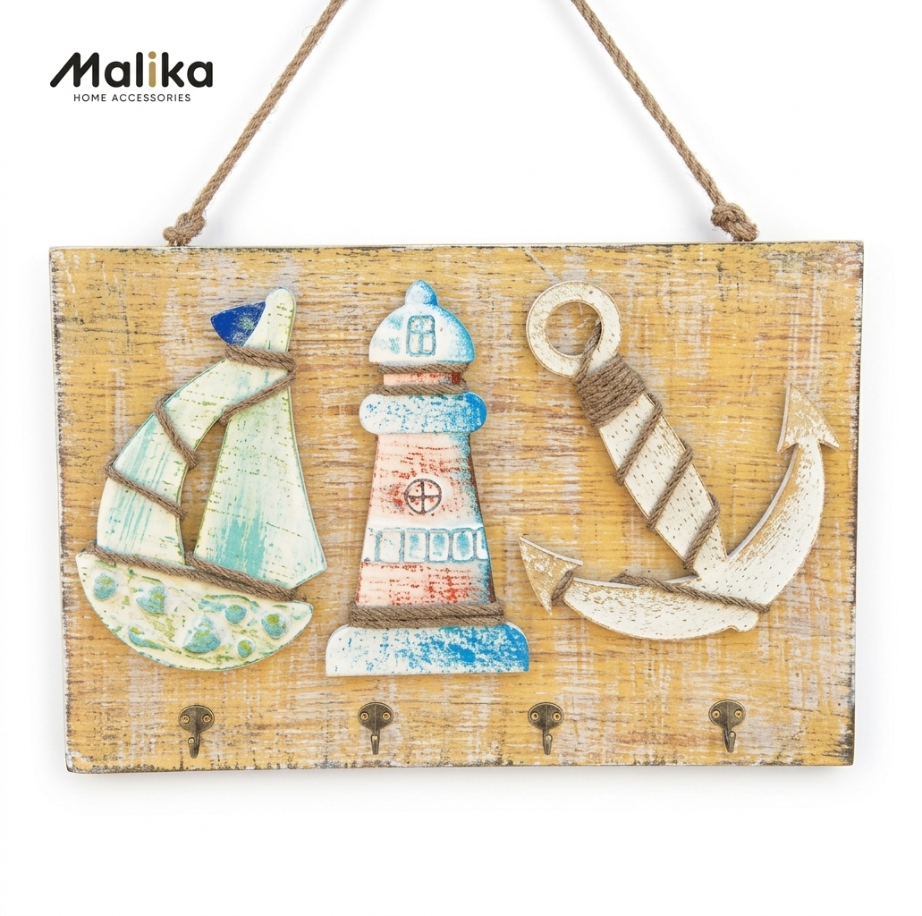 Malika Nautical "Sailboat, Lighthouse & Anchor" Key Holder