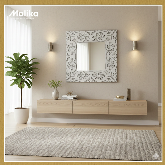 Artisan Arabesque Hand-Carved Wooden Wall Mirror