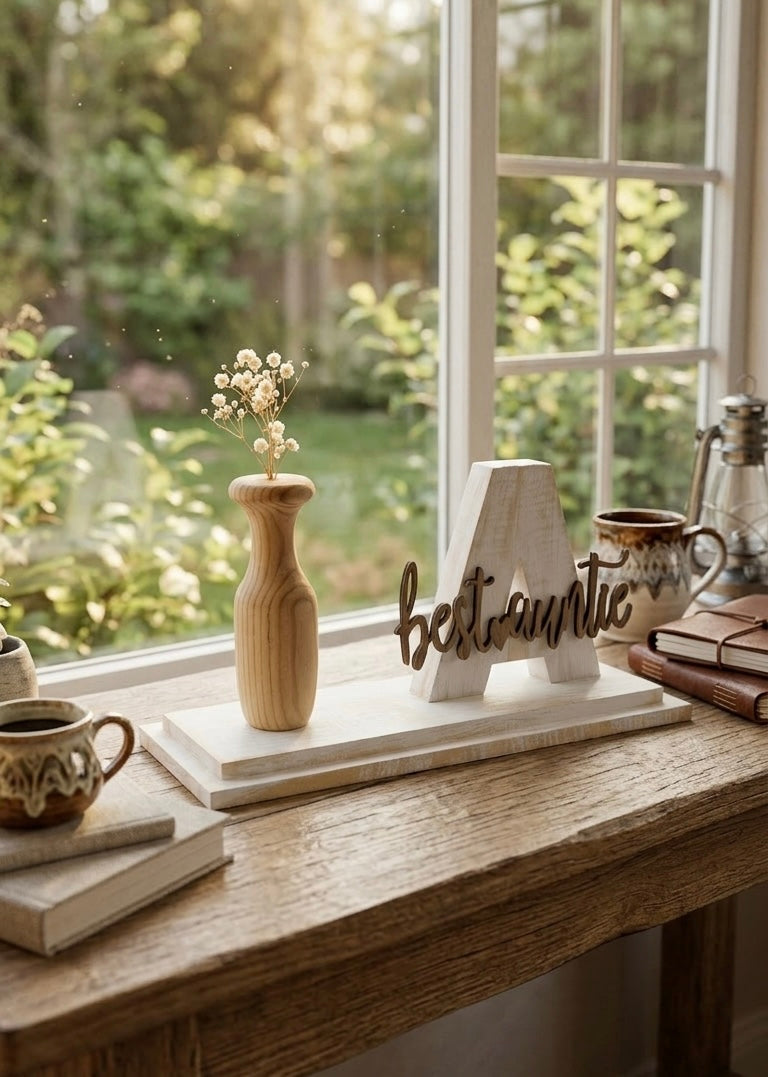 Wooden Initial "Best Auntie" Desktop Decor