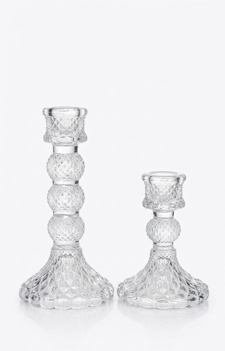 Vintage Pressed Glass Candlestick Holders – Set of 2