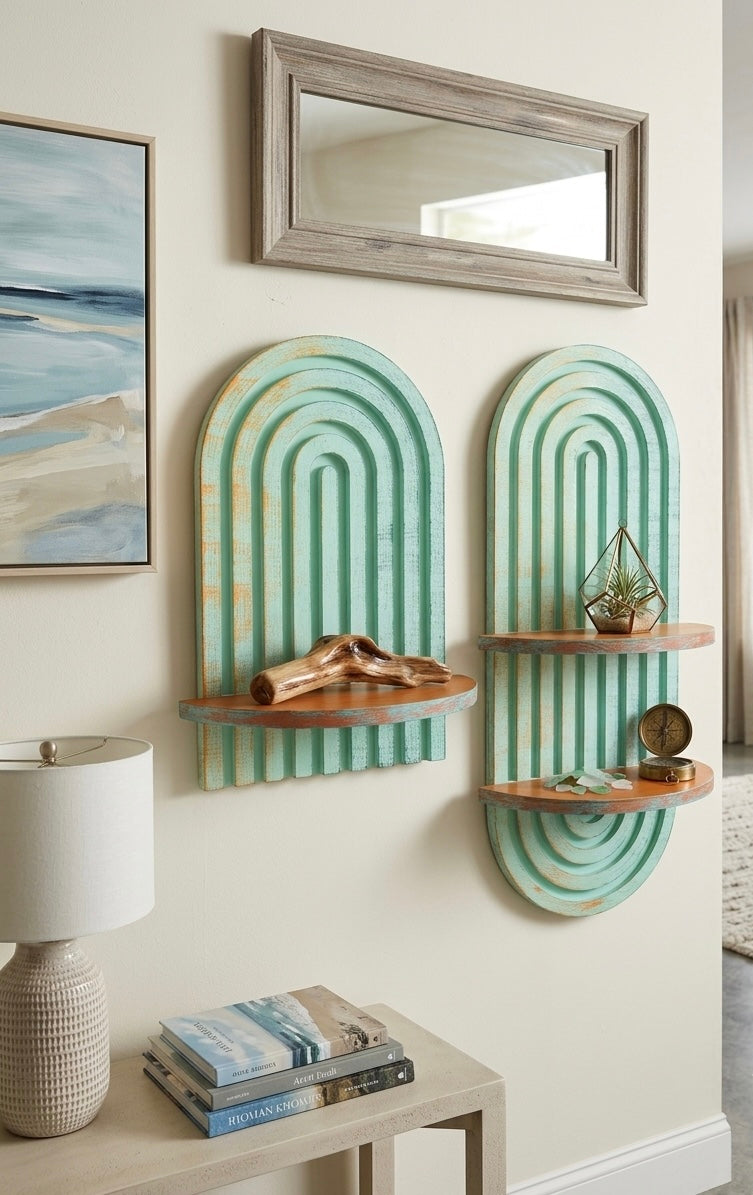 Set of 2 Artisan Handcrafted Arched Floating Shelves