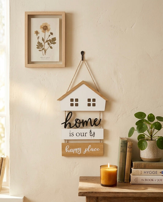 Rustic "Home Is Our Happy Place" Wooden Wall Hanging