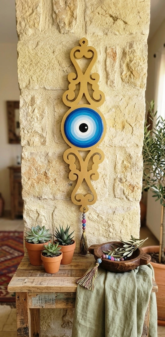 Vintage-Style Carved Wood Evil Eye Protector Wall Decor