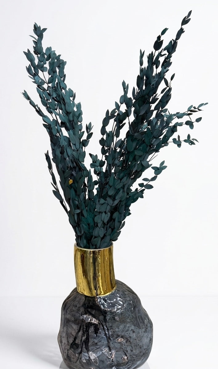 Midnight Eucalyptus & Gold-Collared Smoke Glass Set