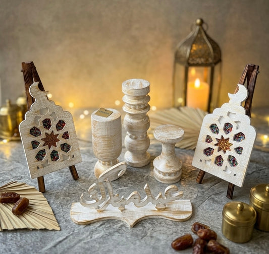 Whitewashed Wooden Eid Tabletop Decor Set 2