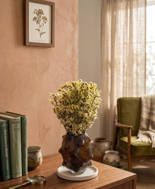 Amber Textured Glass Vase with Statice Bouquet