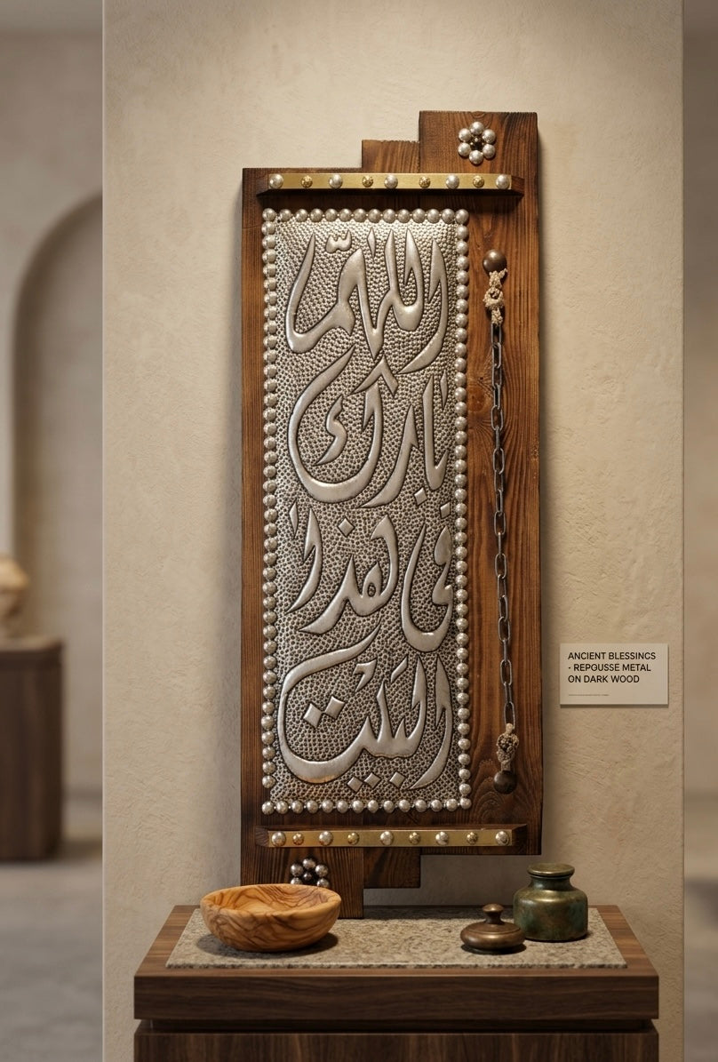 Elegant Handcrafted Embossed Metal & Wood Wall Art