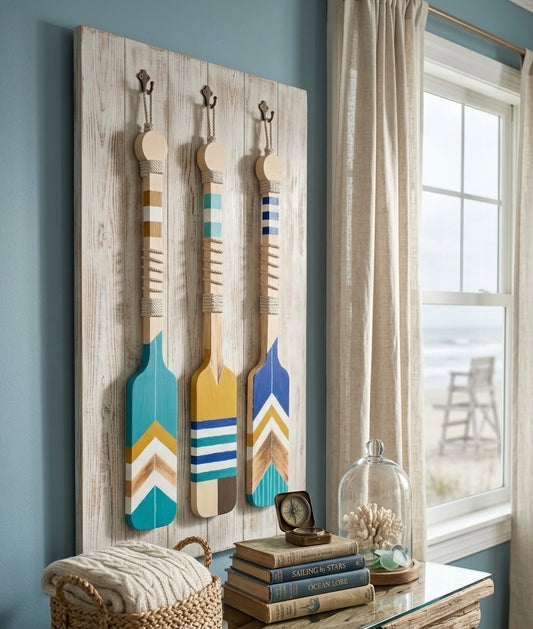 Hand-Painted Coastal Oars – Set of 3