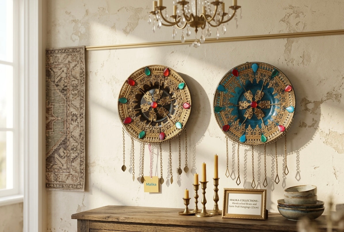 Handmade Filigree Copper Wall Plate with Teardrop Accents