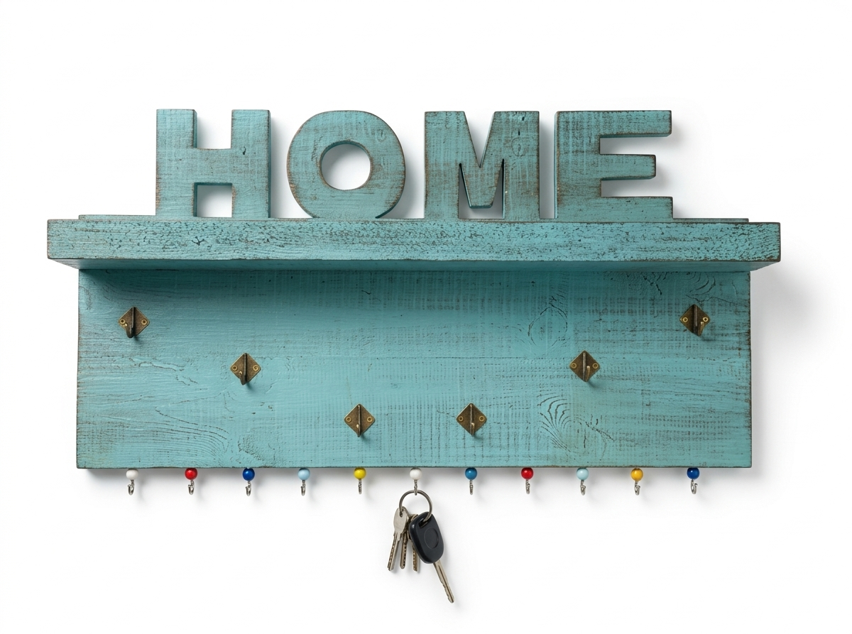 Rustic Wooden "HOME" Key Rack & Entryway Organizer