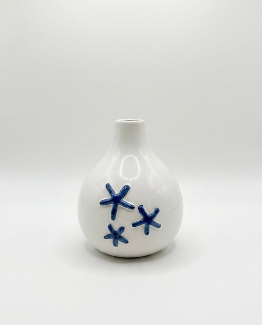 Ceramic Starfish Bud Vase with Blue Coastal Design