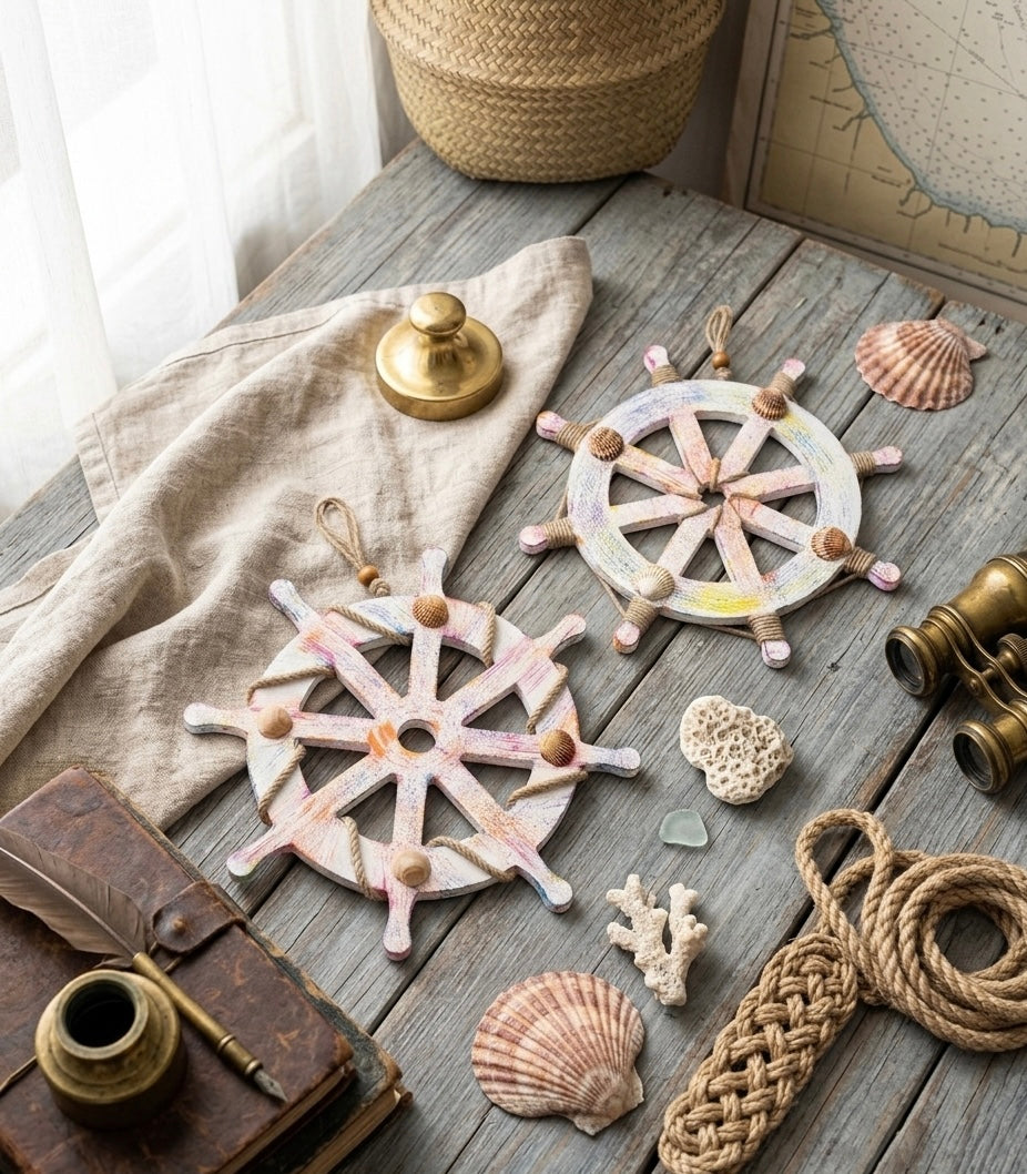 Ship Wheel Wall Decor with Real Sea Shells
