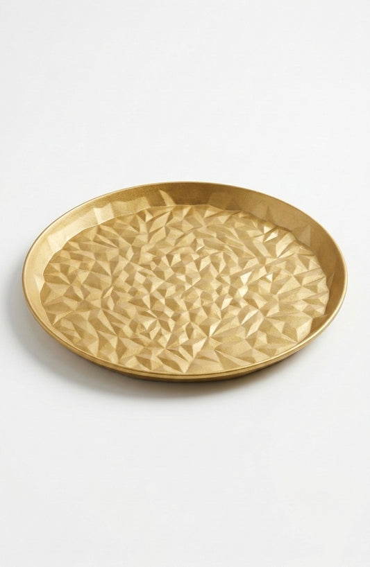 Geometric Aura Hand-Carved Gilded Wood Tray (40cm)