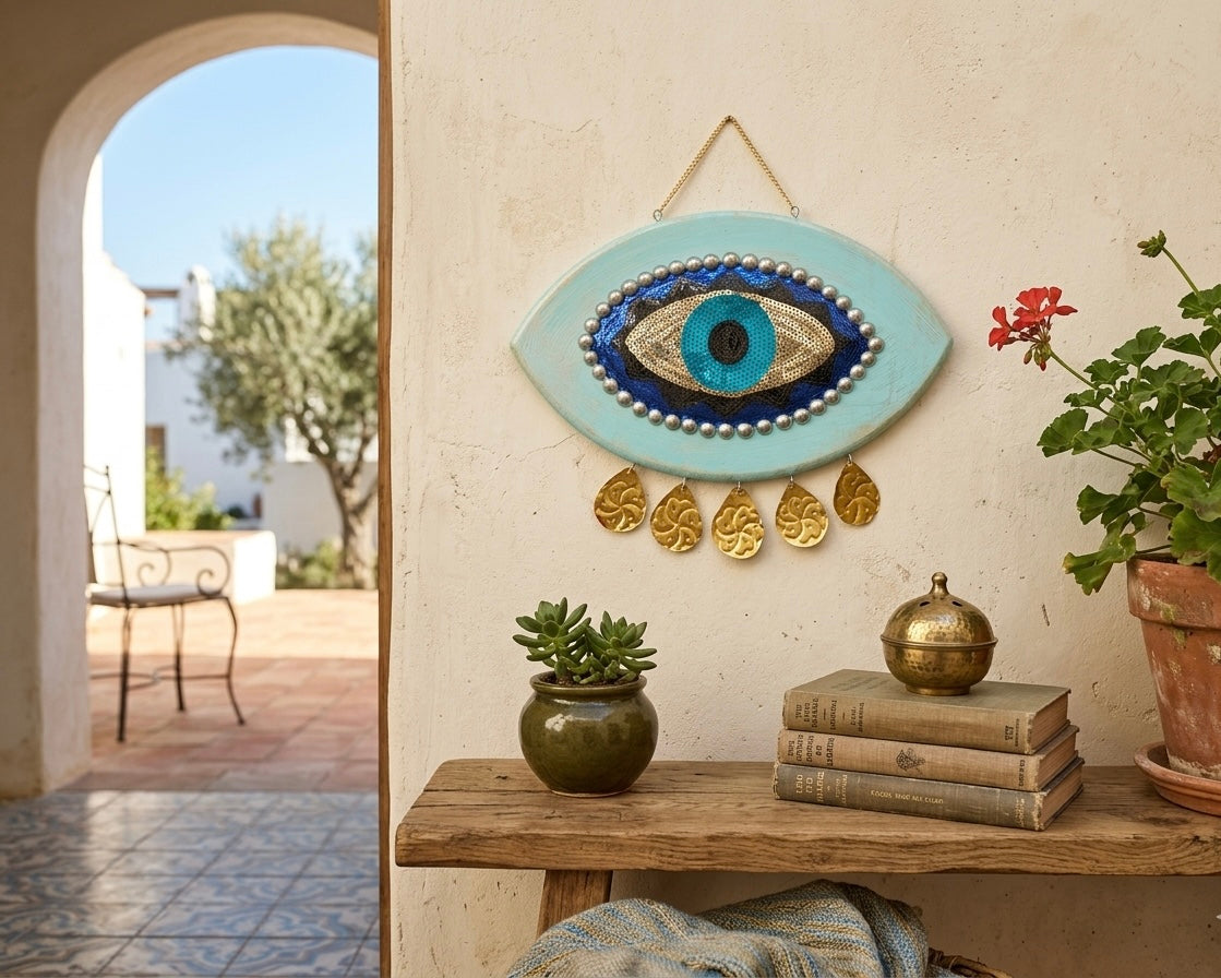 Handcrafted Turquoise Evil Eye Wall Art