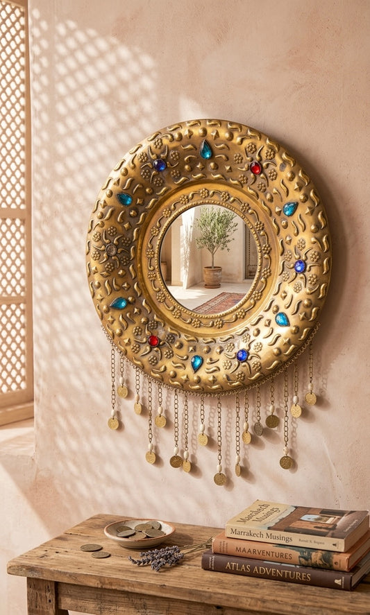 Handcrafted Copper Jeweled Mirror – 35 & 40cm