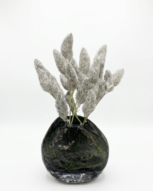 Crackle-Glass "Orb" Vase with Soft Silver-Grey Reeds