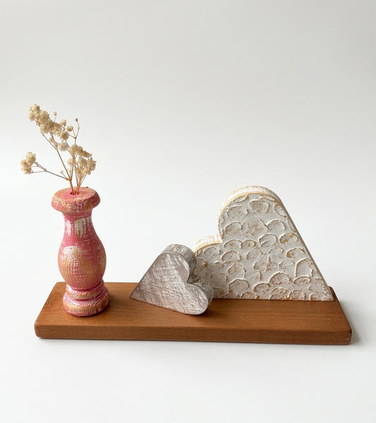 Hand-Carved Heart & Bud Vase Display