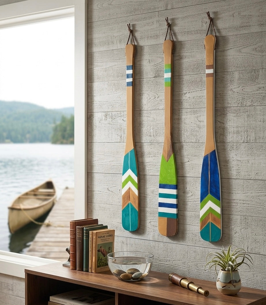 Hand-Painted Coastal Oars – Set of 3