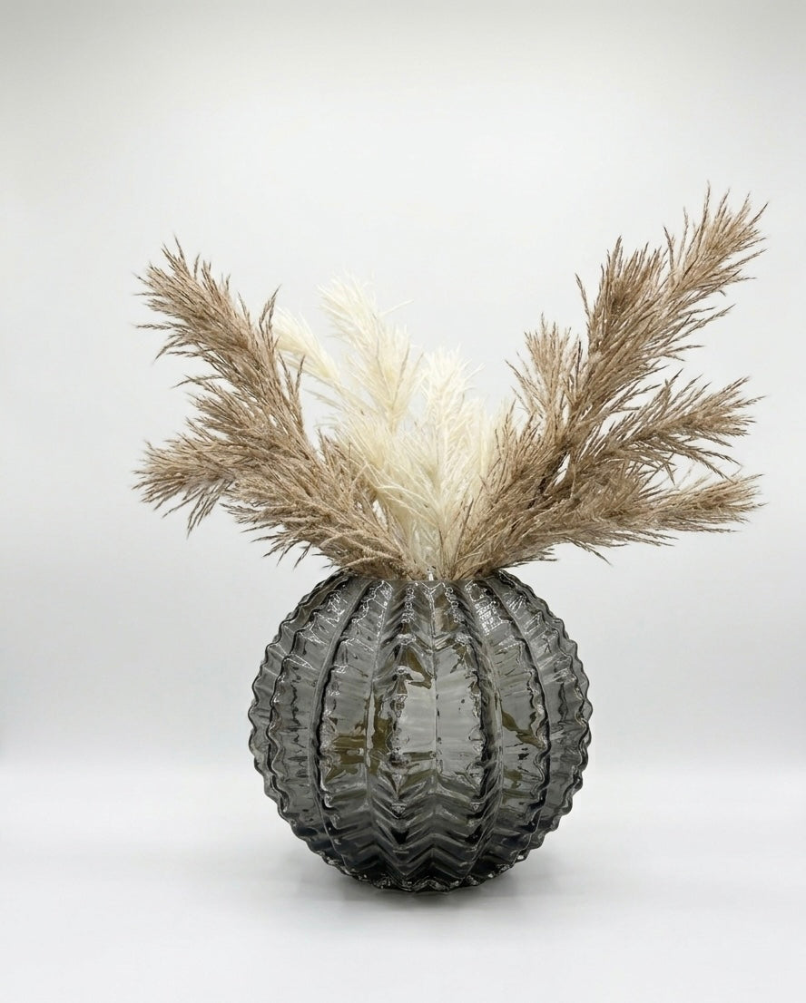 Hand-Blown Ribbed Glass Sphere Vase