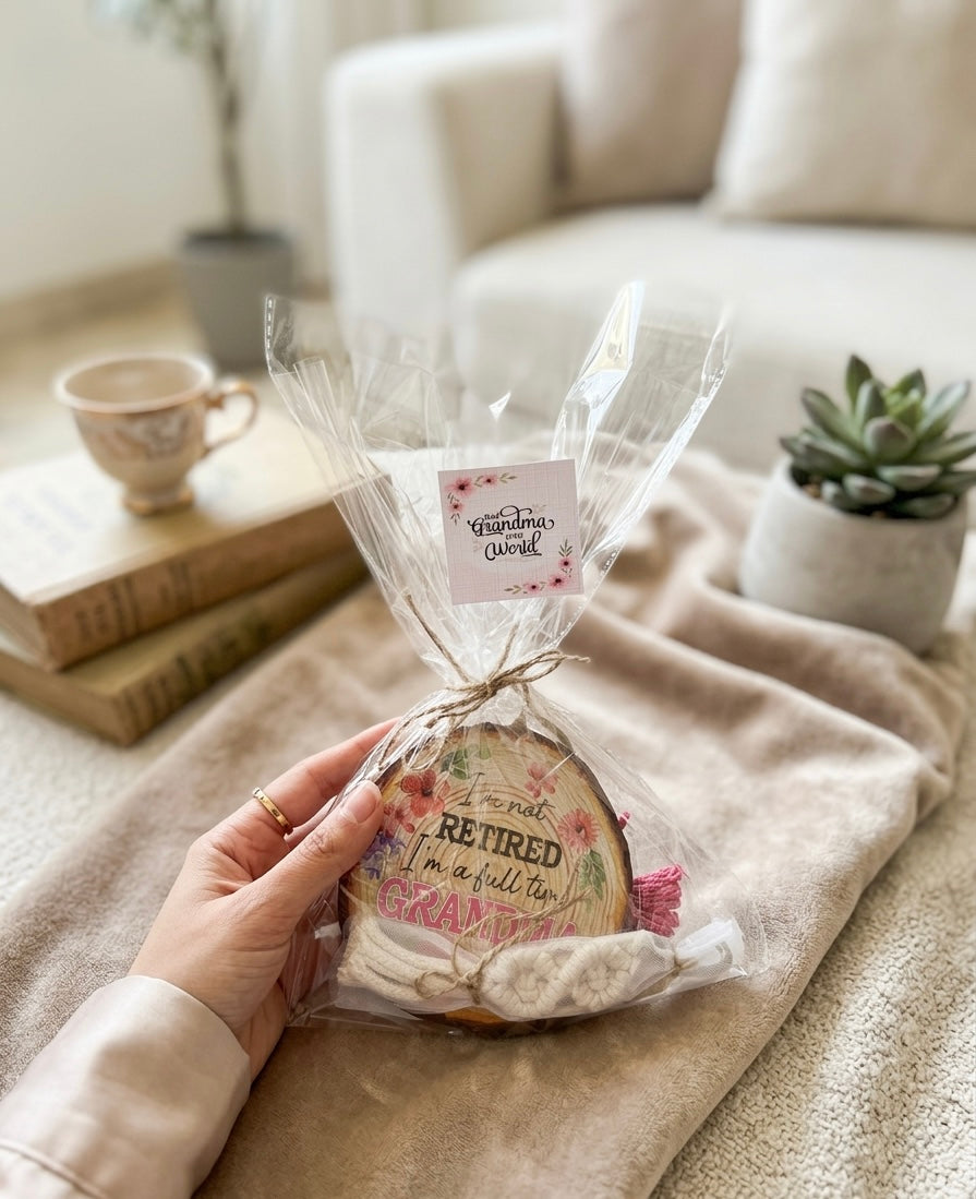 "Full-Time Grandma" Handcrafted Wood Slice Gift Set – Rustic Home Decor