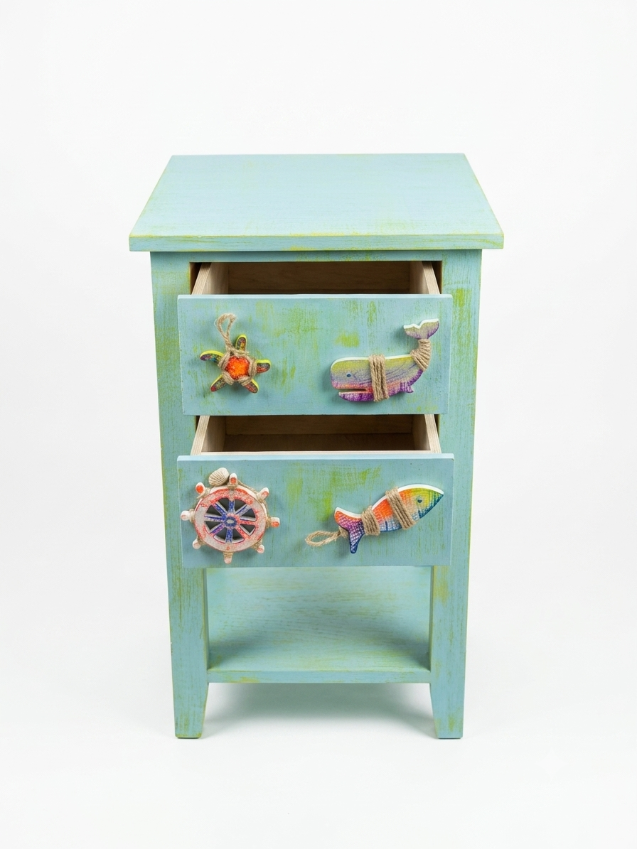 Coastal Cottage Hand-Painted Nautical Side Table & Nightstand