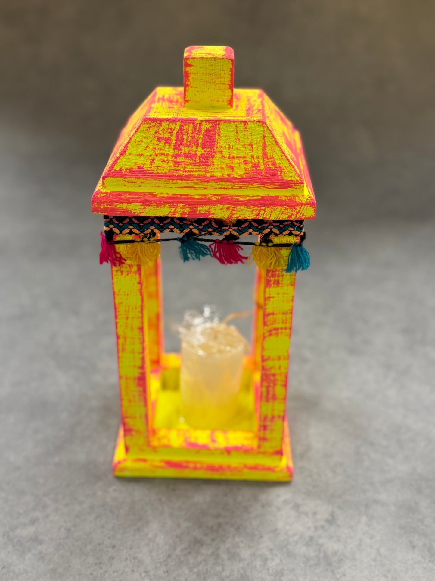 Joyful Heritage Lantern – Distressed  Wood Decor with Colorful Trim