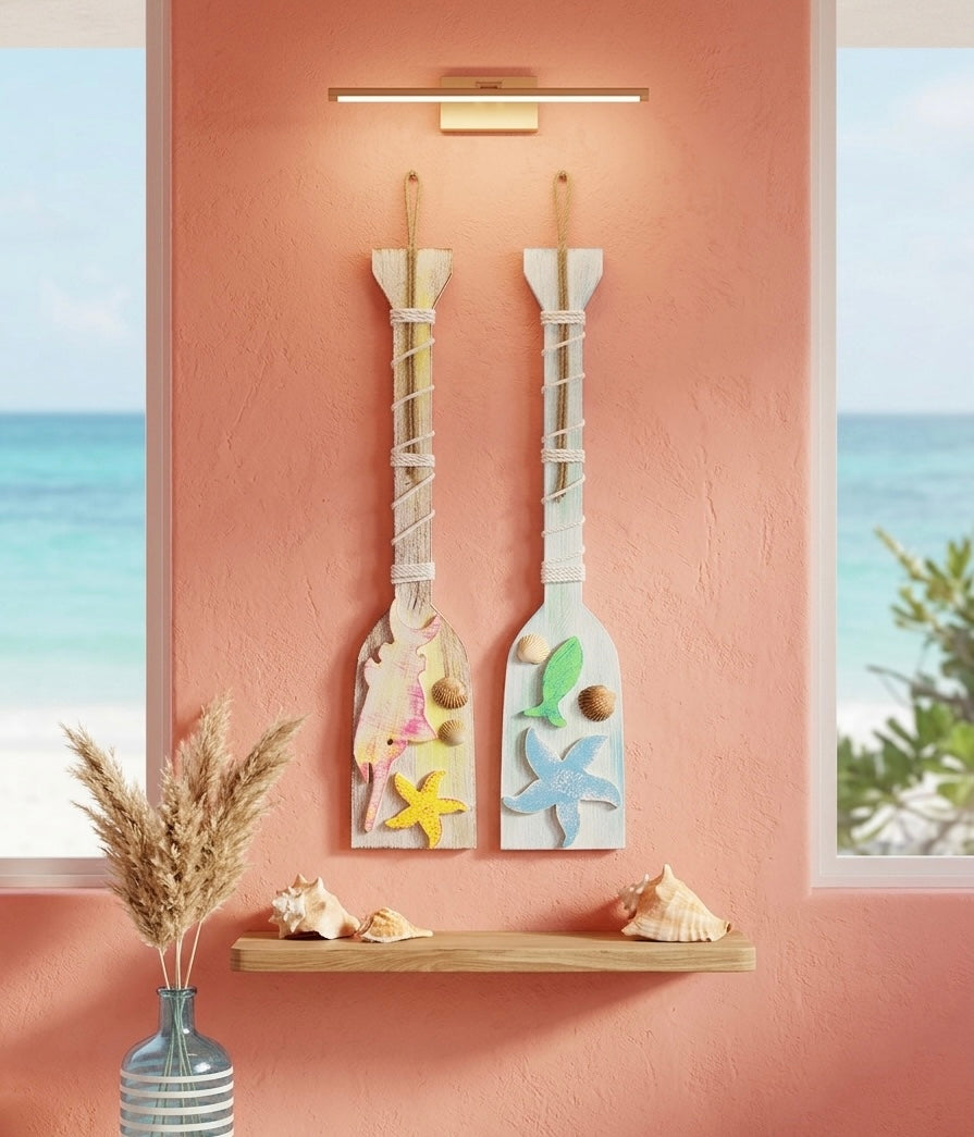 Nautical Starfish & Seashell Wooden Oars (Set of 2)