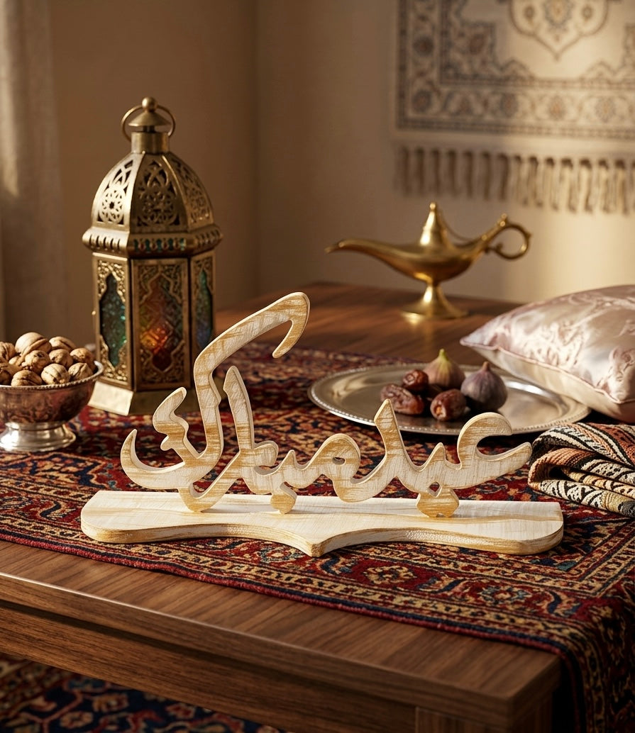 Wooden "Eid Mubarak" Calligraphy Tabletop Decor