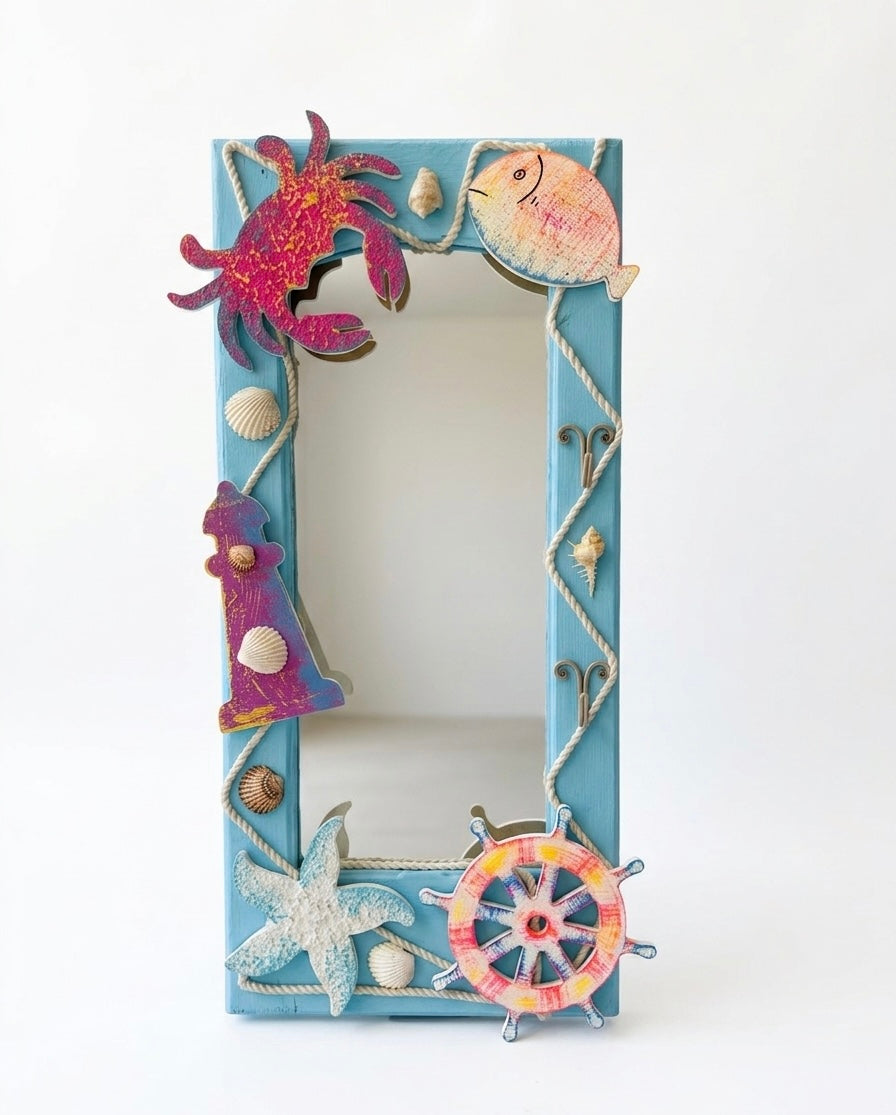 Coastal Breeze Nautical Mirror with Sea-Life Accents (70x35 cm)