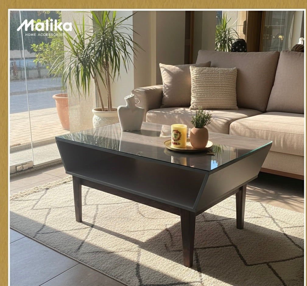 Modern Noir Glass-Top Coffee Table