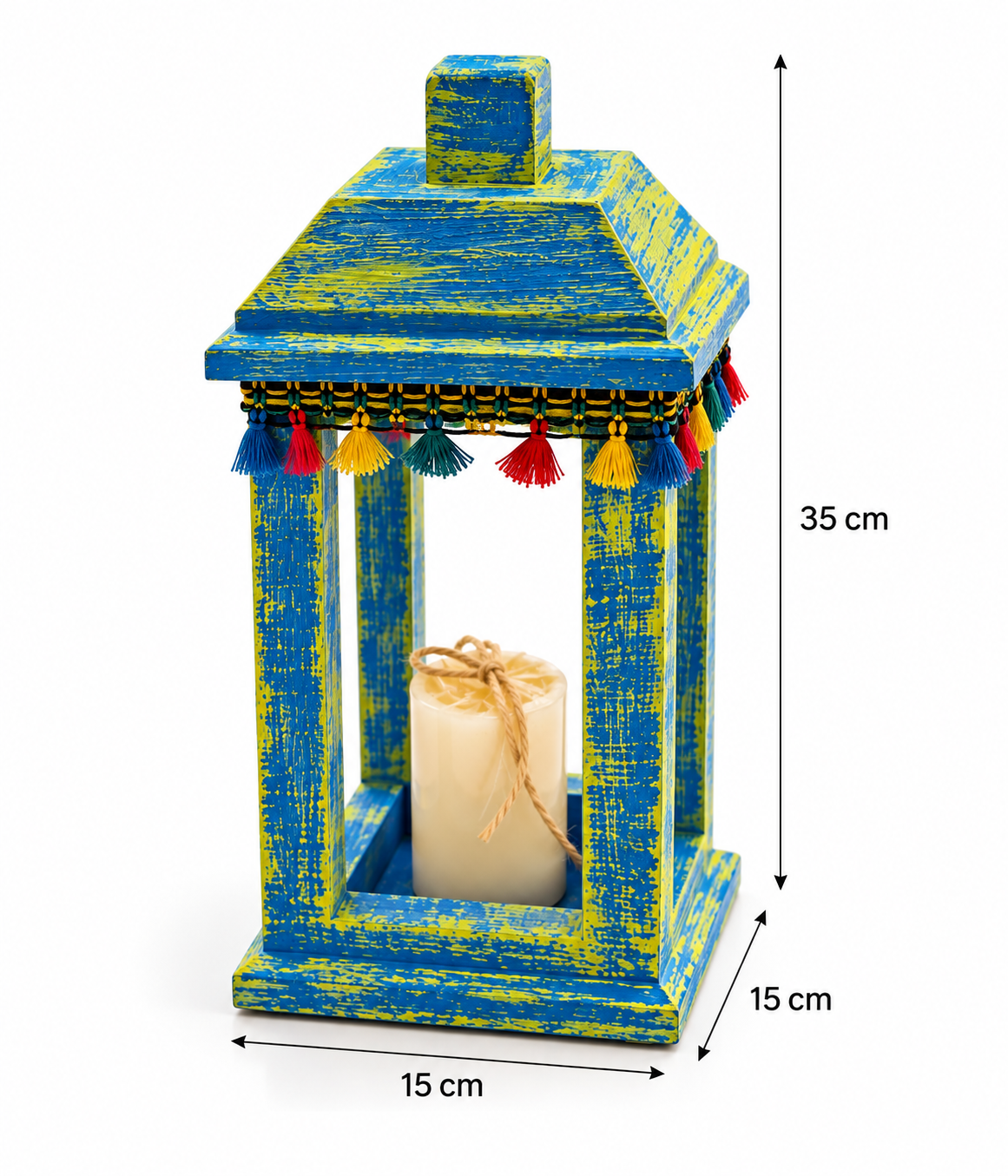 Joyful Heritage Lantern – Distressed  Wood Decor with Colorful Trim