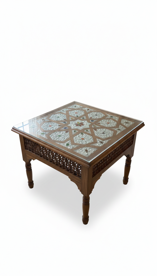 Artisan Square Coffee Table with Silver-Plated Copper Inlay