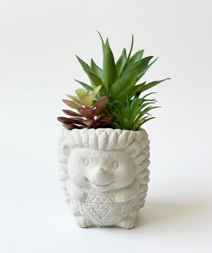 Whimsical Woodland Stoneware Planter with Artificial Succulents