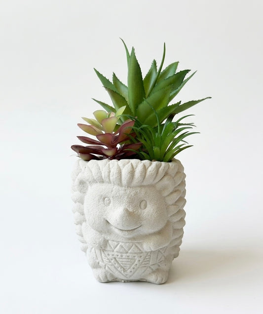 Whimsical Woodland Stoneware Planter with Artificial Succulents