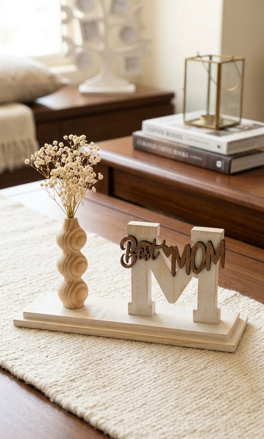 "Best Mom" Wooden Stand with Vase