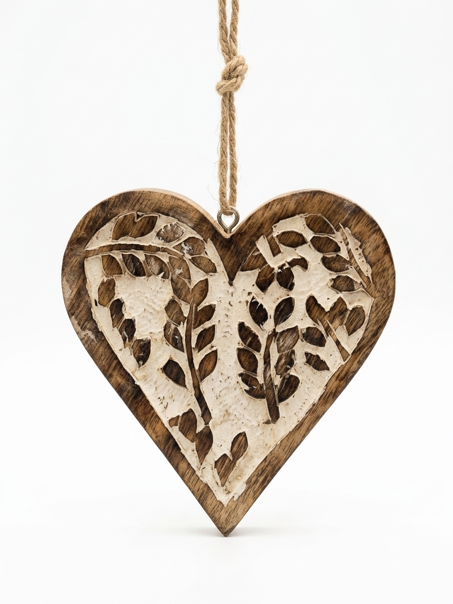 Hand-Carved Wooden Heart Wall Hanging