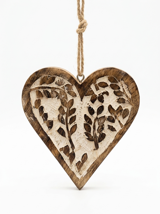 Hand-Carved Wooden Heart Wall Hanging