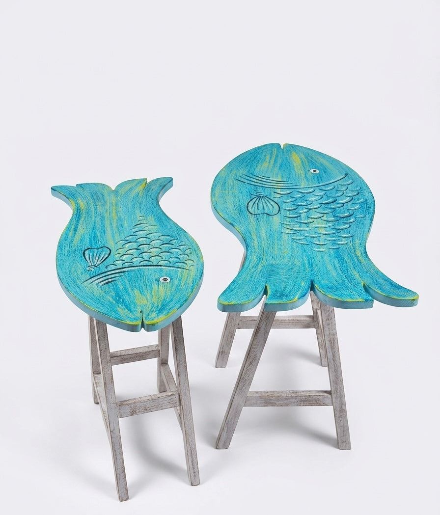 Nautical Nested Side Tables – Fish-Shaped Accent Trio (Set of 2)
