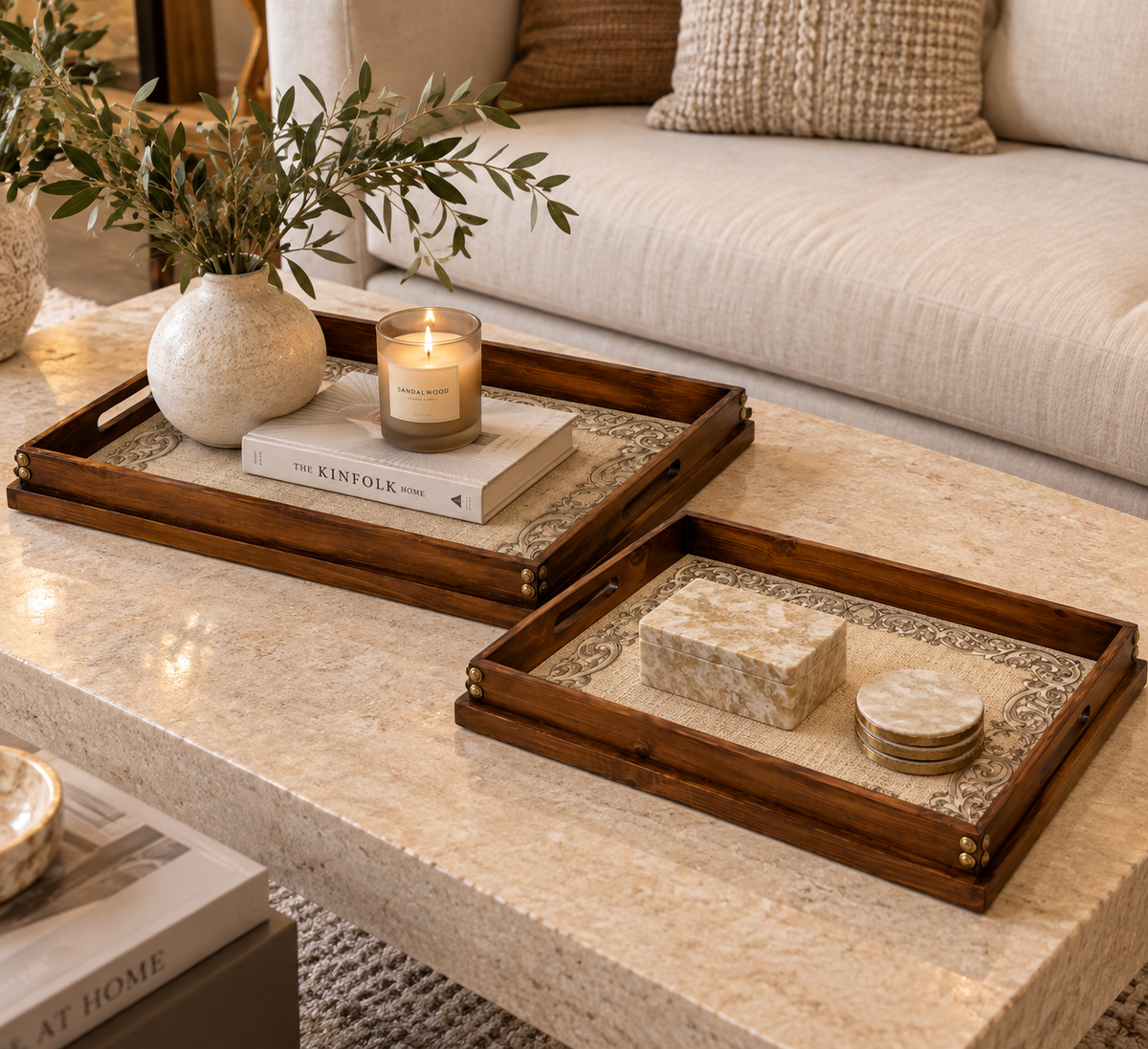Heritage Rectangular Carved Wooden Trays