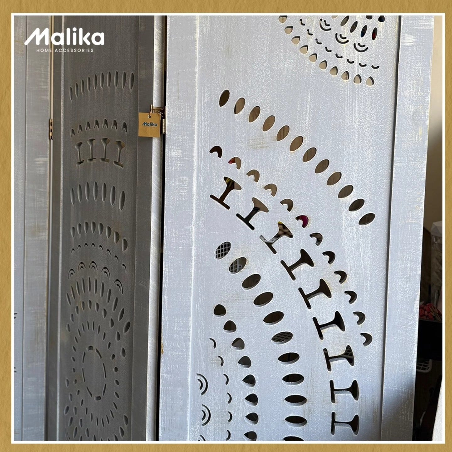 The Mandala Carved Wood Room Divider – Antique White