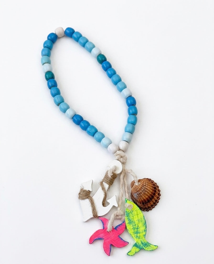 Coastal Wooden Bead Garland with Nautical Charms
