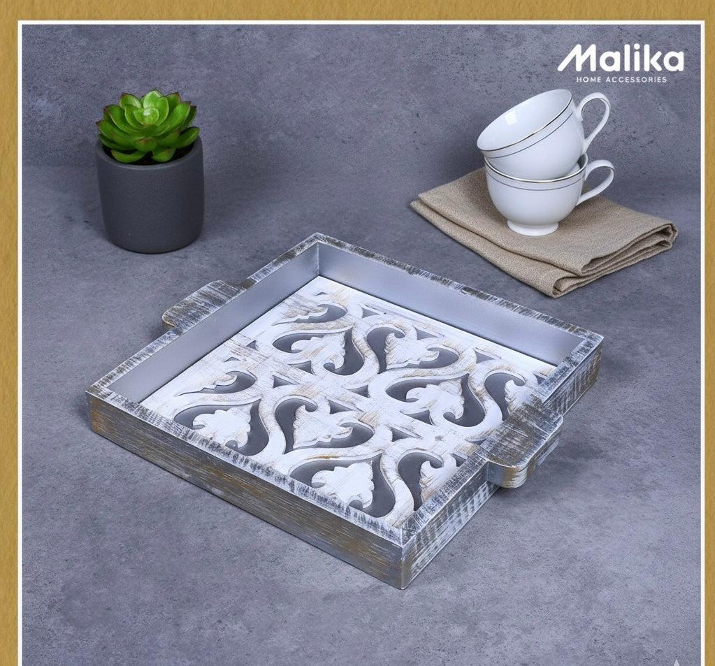 Arabesque Distressed Wooden Tray