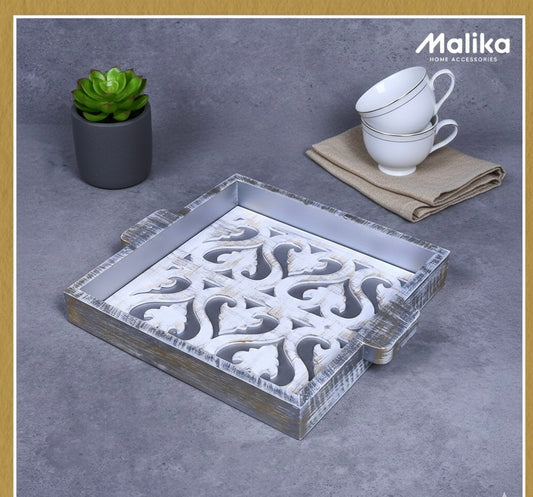 Arabesque Distressed Wooden Tray