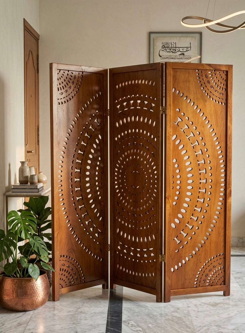 The Mandala Carved Wood Room Divider – Antique White