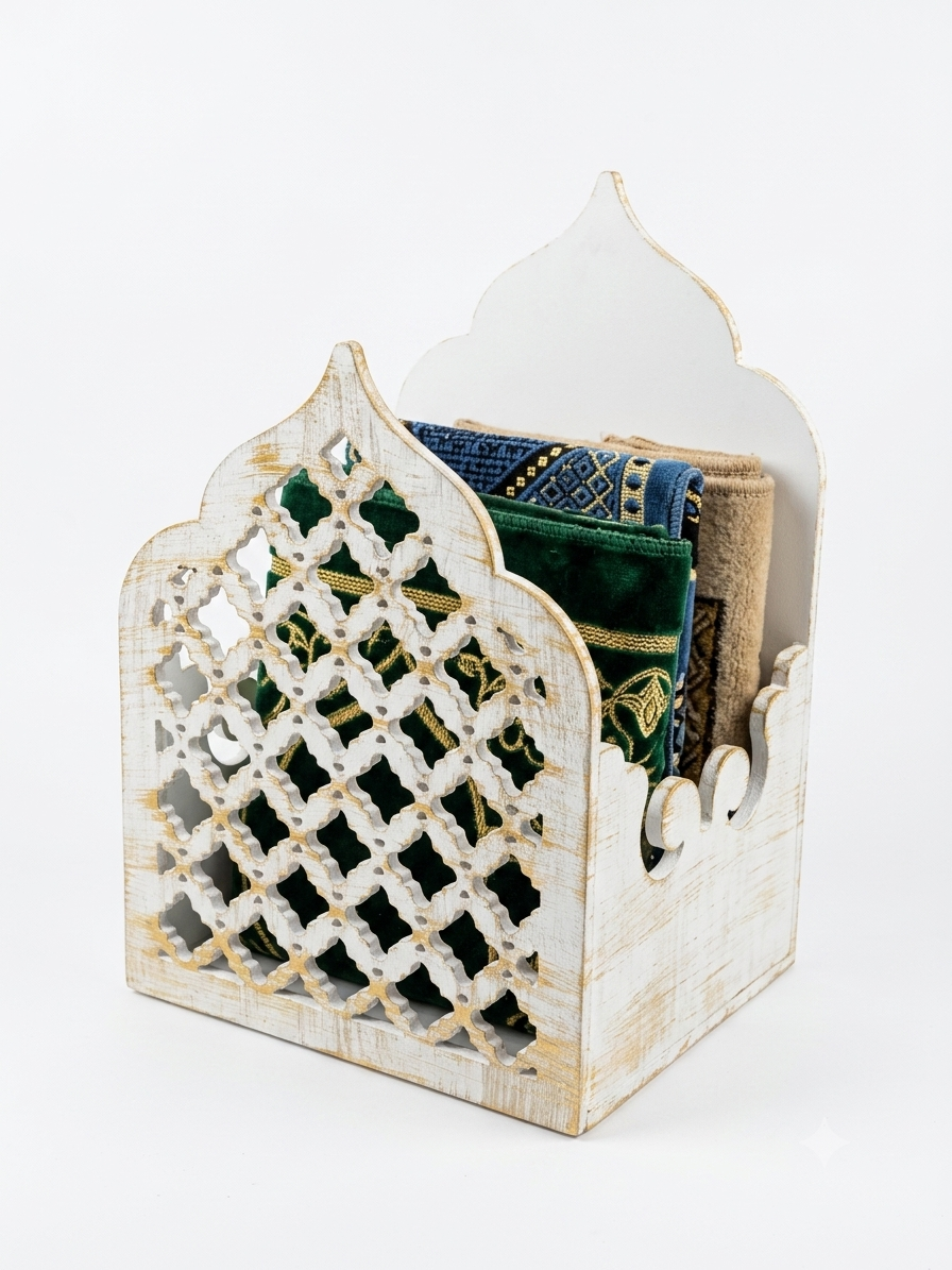Aesthetic Arched Prayer Mat Organizer – Hand-Finished Wood