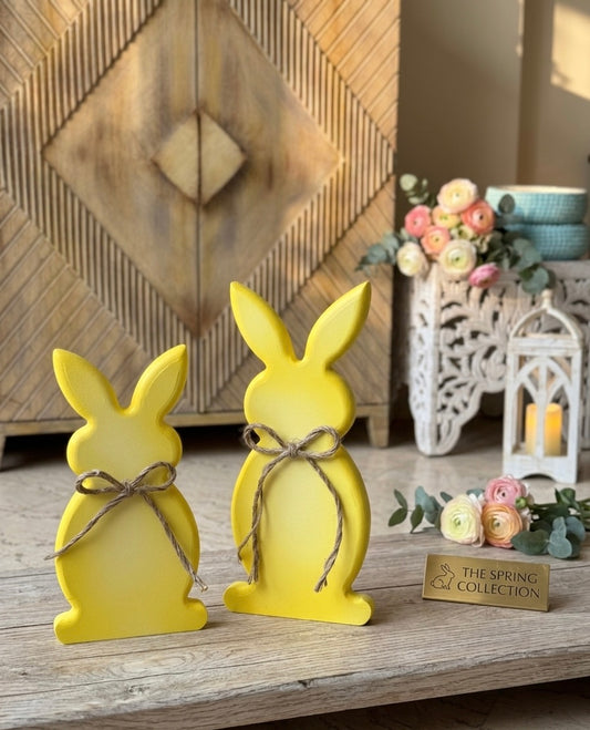 Rustic Hand-Painted Wooden Easter Bunny Set