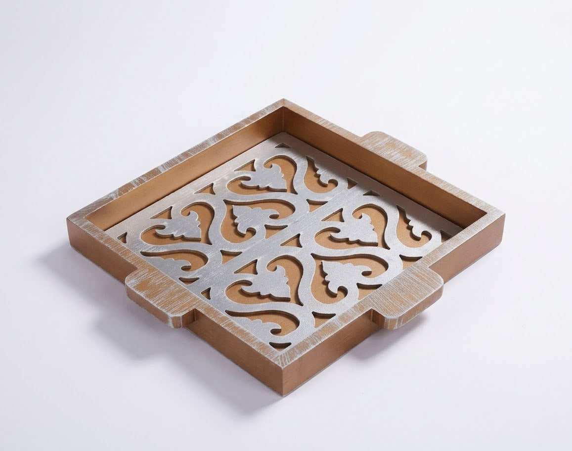 Arabesque Distressed Wooden Tray
