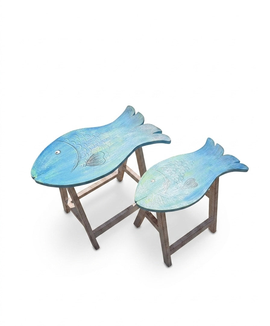 Nautical Nested Side Tables – Fish-Shaped Accent Trio (Set of 2)