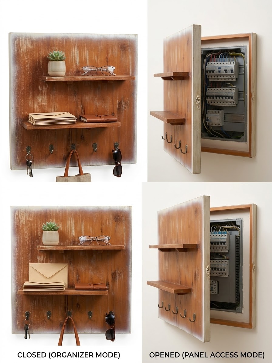 Rustic Wooden Electric Panel Cover & Wall Organizer (60 x 60 cm)