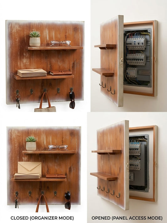 Rustic Wooden Electric Panel Cover & Wall Organizer (60 x 60 cm)